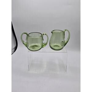 Vintage Hand-blown Glass Colonial Williamsburg Creamer & Sugar Bowl, Farmhouse